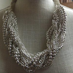 Silver Multi Layer Twist Bauble Necklace